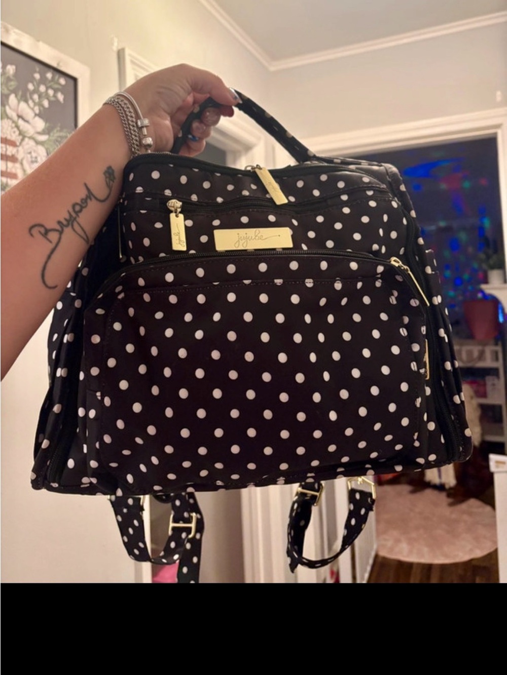 Ju-Ju-Be Black and White Polka Dot Backpack Tote